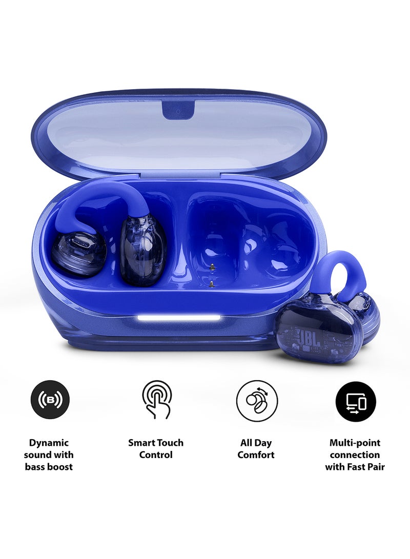 JBL Soundgear Clips True Wireless Open-Ear Headphones, SonicArc Design, Up to 32 Hours Total Playtime, 4 Beamforming Mics, IP54 Water & Dust-Resistant, JBL OpenSound Technology, Ghost Blue Ghost Blue