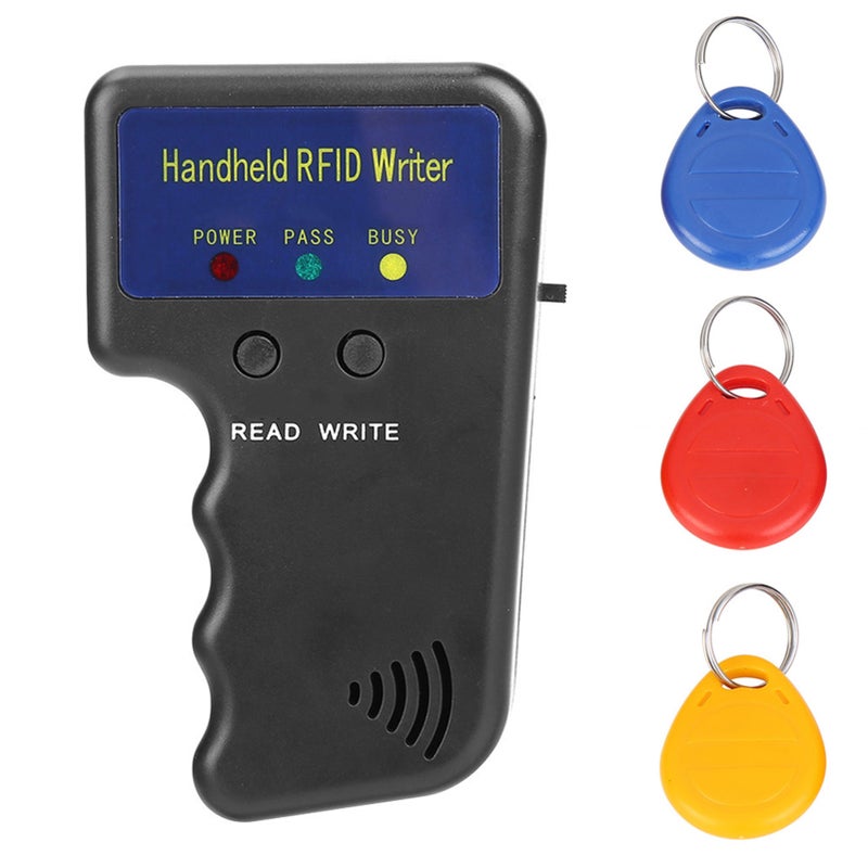 125KHz Handheld RFID Writer with 3 Rewritable ID Keyfobs for Reading Writing EM4305 T5577 Cards Tags - Image 1