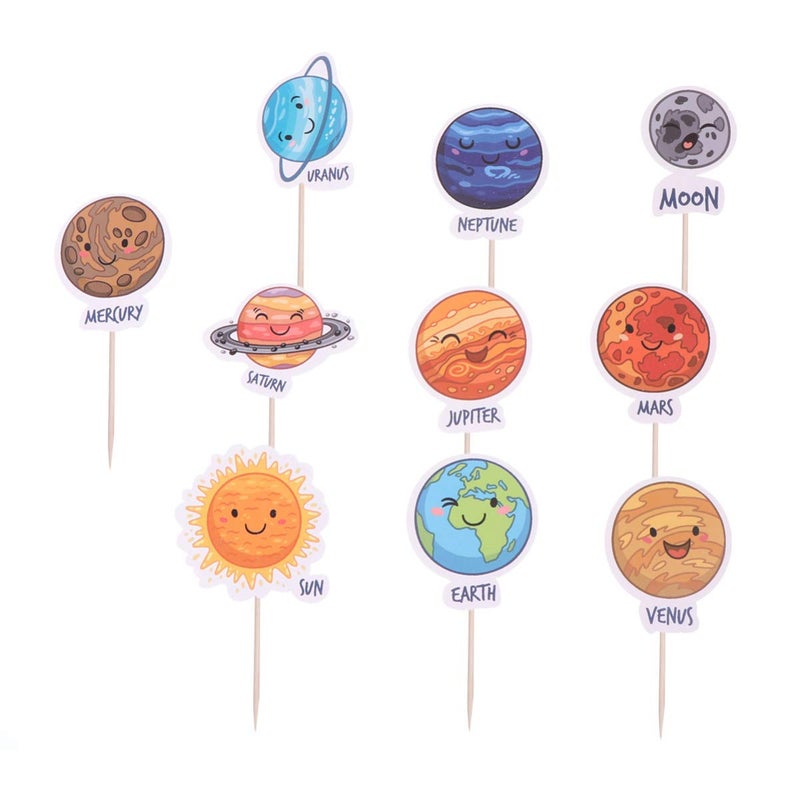 iMagitek 30 Pcs Solar System Outer Space Universe Cupcake Toppers Picks for Kids Solar System Birthday Party Space Themed Party - Image 2