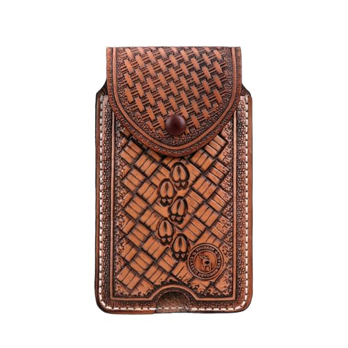 TOURBN Genuine Leather Cell Phone Holster for Belt, Magnetic Closure Phone Pouch Case for iPhone 17 16 15 14 13 Pro, Pixel 10a, Samsung Galaxy S24 S23, EDC Leather Belt Loop Cell Phone Holder for Men, Brown - Image 1