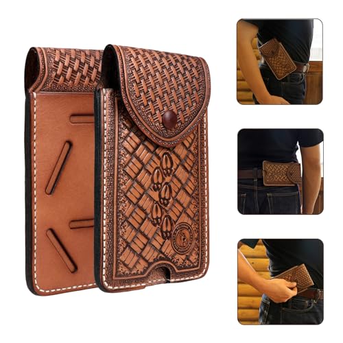 TOURBN Genuine Leather Cell Phone Holster for Belt, Magnetic Closure Phone Pouch Case for iPhone 17 16 15 14 13 Pro, Pixel 10a, Samsung Galaxy S24 S23, EDC Leather Belt Loop Cell Phone Holder for Men, Brown - Image 2