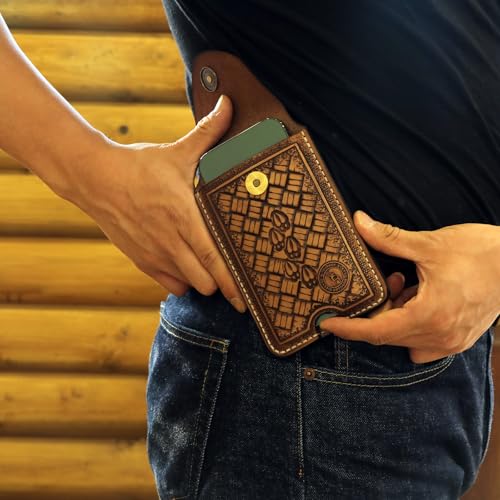 TOURBN Genuine Leather Cell Phone Holster for Belt, Magnetic Closure Phone Pouch Case for iPhone 17 16 15 14 13 Pro, Pixel 10a, Samsung Galaxy S24 S23, EDC Leather Belt Loop Cell Phone Holder for Men, Brown - Image 4