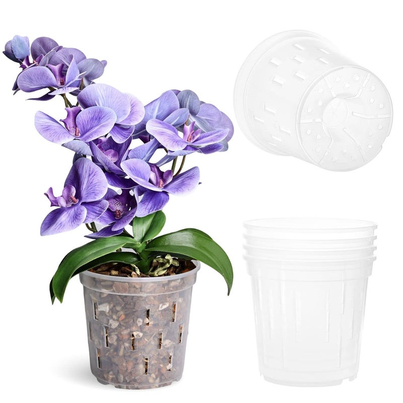 TRUEDAYS 4 Pack Orchid Pots with Holes 6 Inch Clear Plastic Pots for Plants Flowers