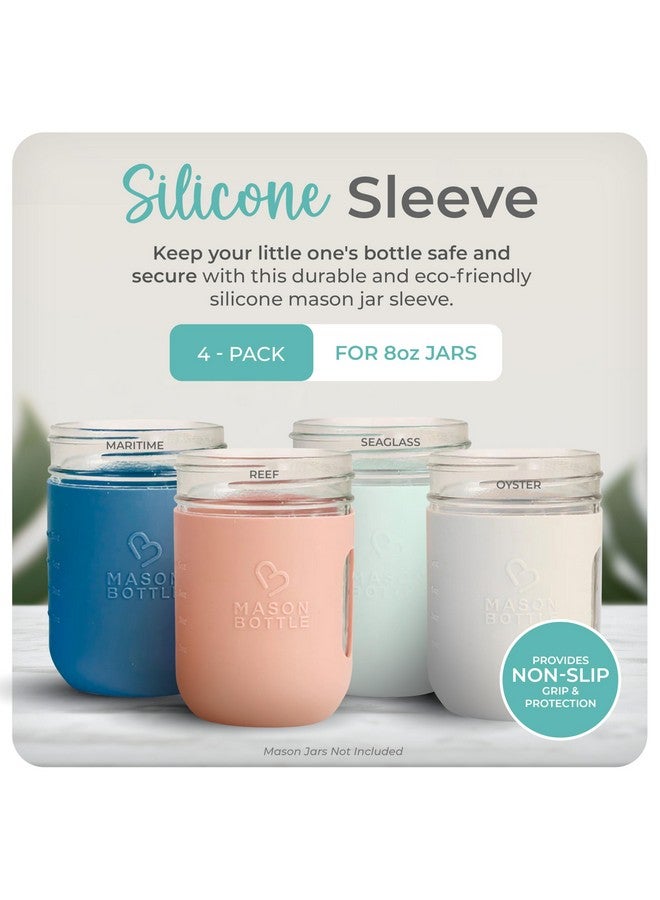 Mason Bottle 8oz Silicone Sleeves for Mason Jars (4-Pack) - Regular-Mouth Jar Covers for Grip and Protection (Bottle Not Included) - Non-Toxic, Dishwasher Safe, Made in USA - Image 1
