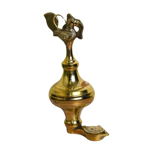 Neetu Arts Pure Brass Oil Storage Hanging & Table Diya | Traditional Deepak for Pooja, Mandir & Home Decor | Spiritual Lamp with Classic Design | 10 Inches, Brass Colour - Image 3
