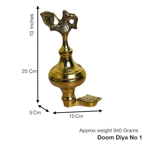 Neetu Arts Pure Brass Oil Storage Hanging & Table Diya | Traditional Deepak for Pooja, Mandir & Home Decor | Spiritual Lamp with Classic Design | 10 Inches, Brass Colour - Image 2