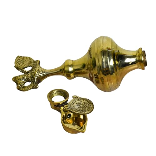 Neetu Arts Pure Brass Oil Storage Hanging & Table Diya | Traditional Deepak for Pooja, Mandir & Home Decor | Spiritual Lamp with Classic Design | 10 Inches, Brass Colour - Image 4