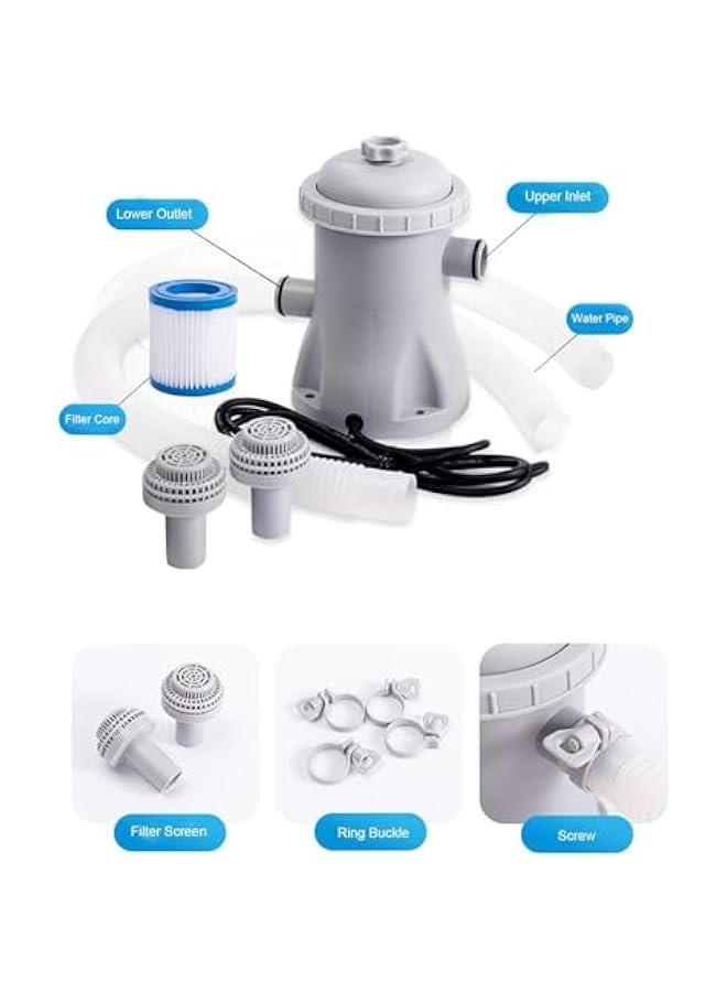 Generic Swimming Pool Filter Pump, 330 Gallon Inflatable Pool Filter Pump Kit, Effective Filtration, Low Noise, Reusable Swimming Pool Clear Cartridge Filter Pump  - Image 3