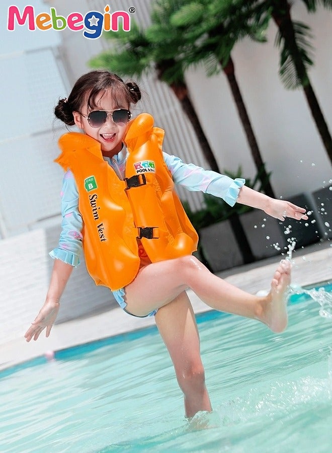 MEBEGIN 6Pcs Kids Swim Vest Set with Inflator Swimming Goggles, Sleeves, Swimming Bag, Nose Clip and Earplugs, Floatation Vest with Adjustable Buckles, Buoyancy Swimming Aid Float Jacket for Learning Swiming, Perfect for Pool, Swim Lesson, Beach and Water Party - Image 2