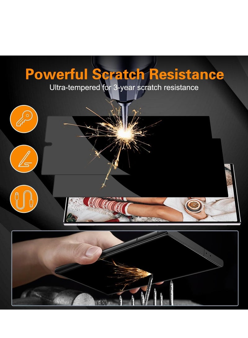 2Pcs compatible with Samsung Galaxy S24 Ultra privacy screen protective film tempered glass with 2Pcs camera lens protective film, support fingerprint recognition, prevent peeping tempered glass film suitable for S24 Ultra 5G black - Image 4