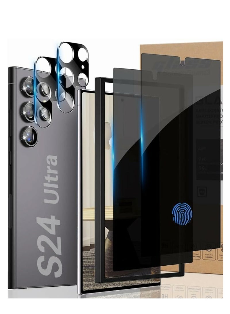 2Pcs compatible with Samsung Galaxy S24 Ultra privacy screen protective film tempered glass with 2Pcs camera lens protective film, support fingerprint recognition, prevent peeping tempered glass film suitable for S24 Ultra 5G black - Image 1