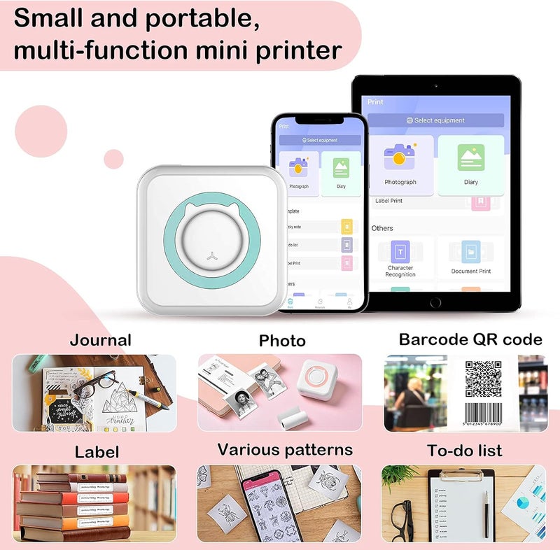 Mini Pocket Sticker Printer, 1Pcs Bluetooth Wireless Portable Mobile Printer Machine Thermal Printer for Notes, Memo, Photo, Pocket Label Receipt Printer Compatible with iOS u0026 Android - Image 3
