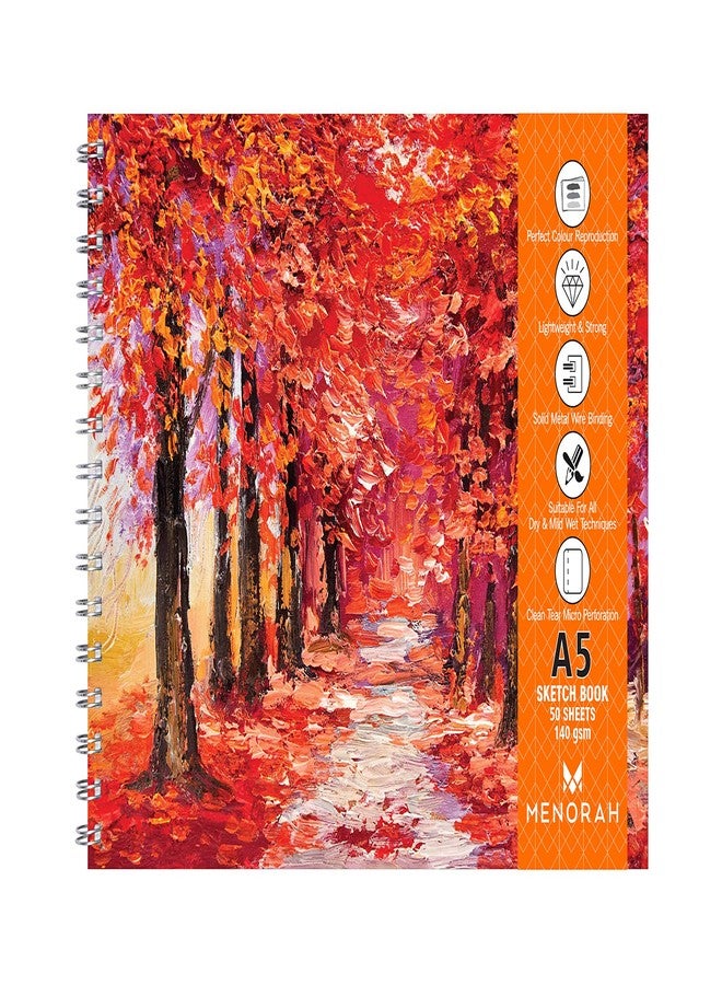 MENORAH مينورا - A5 - دفتر رسم فني - 140 غرام/متر مربع - دفتر رسم - 50 ورقة/100 صفحة - دفتر رسم A5 (14.8 سم × 21 سم) - تصميم (مابل بوليفارد) - Image 1
