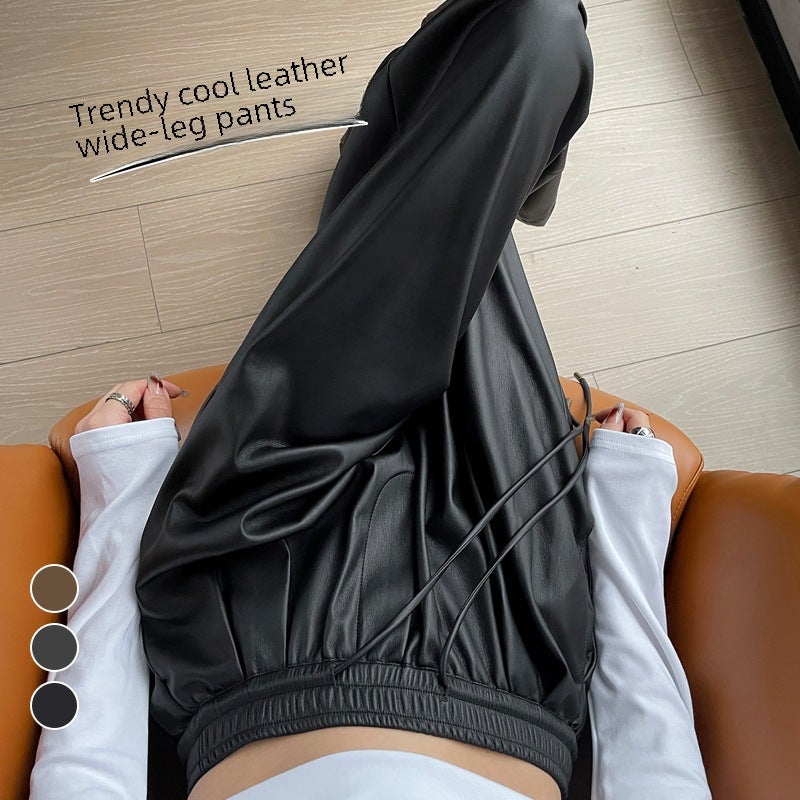 Western-style Drooping Pear-shaped Body-shaped Flesh-covered Slimming Suit Wide-leg Pants Womens Spring and Summer High Waist Lace-up Big Leg Pants Black - Image 4