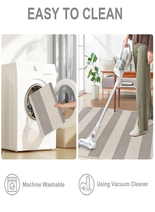 OJIA Front Door Rug 24"x51" Washable Checkered Rug Cotton Woven Small Outdoor Rug Kitchen Entryway Rugs Indoor Doormat Outdoor Entrance Porch Carpet for Bathroom Bedroom (Gray/White/Tan) - Image 4