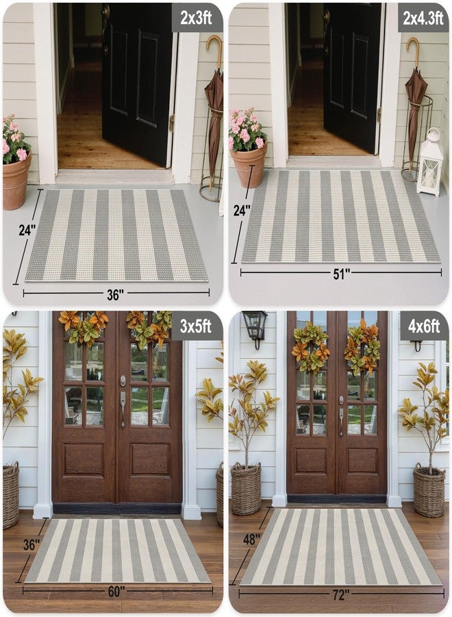 OJIA Front Door Rug 24"x51" Washable Checkered Rug Cotton Woven Small Outdoor Rug Kitchen Entryway Rugs Indoor Doormat Outdoor Entrance Porch Carpet for Bathroom Bedroom (Gray/White/Tan) - Image 3