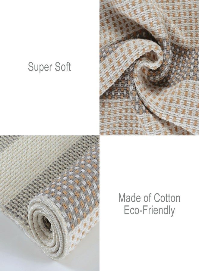 OJIA Front Door Rug 24"x51" Washable Checkered Rug Cotton Woven Small Outdoor Rug Kitchen Entryway Rugs Indoor Doormat Outdoor Entrance Porch Carpet for Bathroom Bedroom (Gray/White/Tan) - Image 5