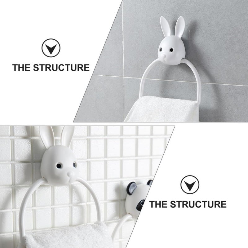 Adhesive Bathroom Towel Rack Wall Mounted Cute Rabbit Design No Trace Towel Ring Holder For Home And Travel - Image 4