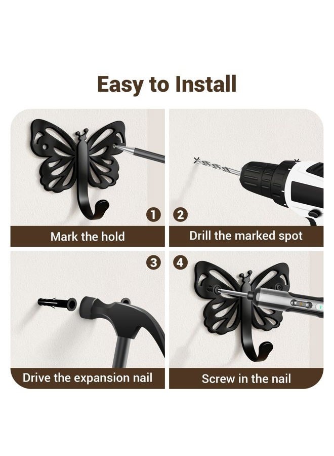 Midukit Butterfly Design Wall Hooks for Towel and Coat: 20LB Screw in Aesthetics Metal Hanger Wall Mount for Living Room, Bathroom, Kitchen, Bedroom for Coat, Bag, Scarf, Towel, Hat, Key, Cup, 3 Pack - Image 5