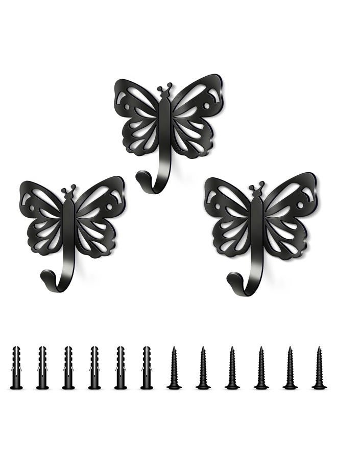 Midukit Butterfly Design Wall Hooks for Towel and Coat: 20LB Screw in Aesthetics Metal Hanger Wall Mount for Living Room, Bathroom, Kitchen, Bedroom for Coat, Bag, Scarf, Towel, Hat, Key, Cup, 3 Pack - Image 1