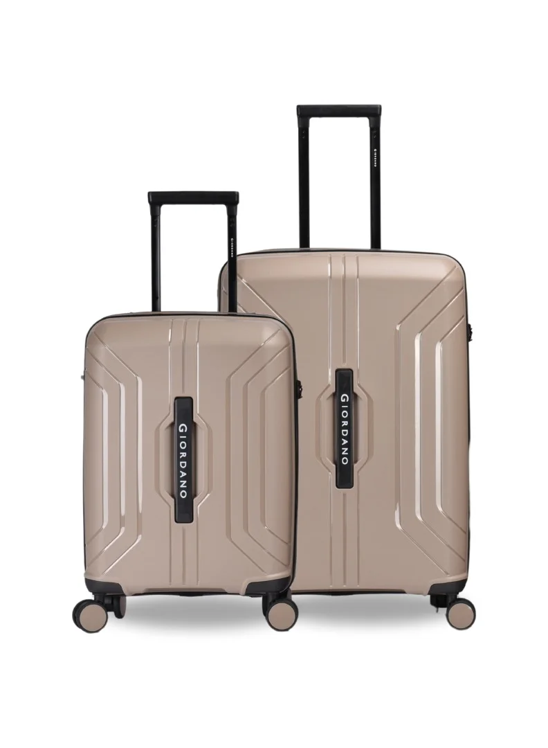 Giordano Luggage Sets of 2 Hard Shell PP Durable Lightweight Carry on & Checked Suitcase with Double Spinner Wheels, Secure Combination Lock Trolley, Unbreakable Hardcase Suitcase 2 Pcs Beige (S+M)