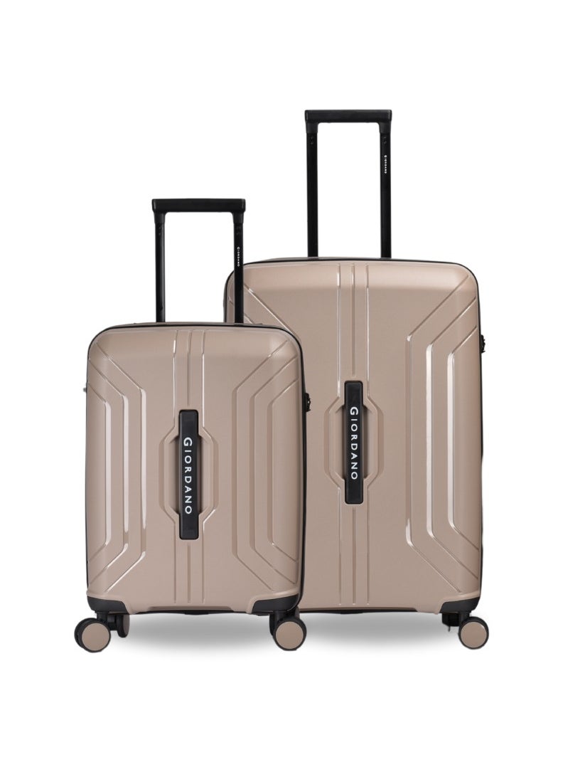 GIORDANO Giordano Luggage Sets of 2 Hard Shell PP Durable Lightweight Carry on & Checked Suitcase with Double Spinner Wheels, Secure Combination Lock Trolley, Unbreakable Hardcase Suitcase 2 Pcs Beige (S+M)  - Image 1