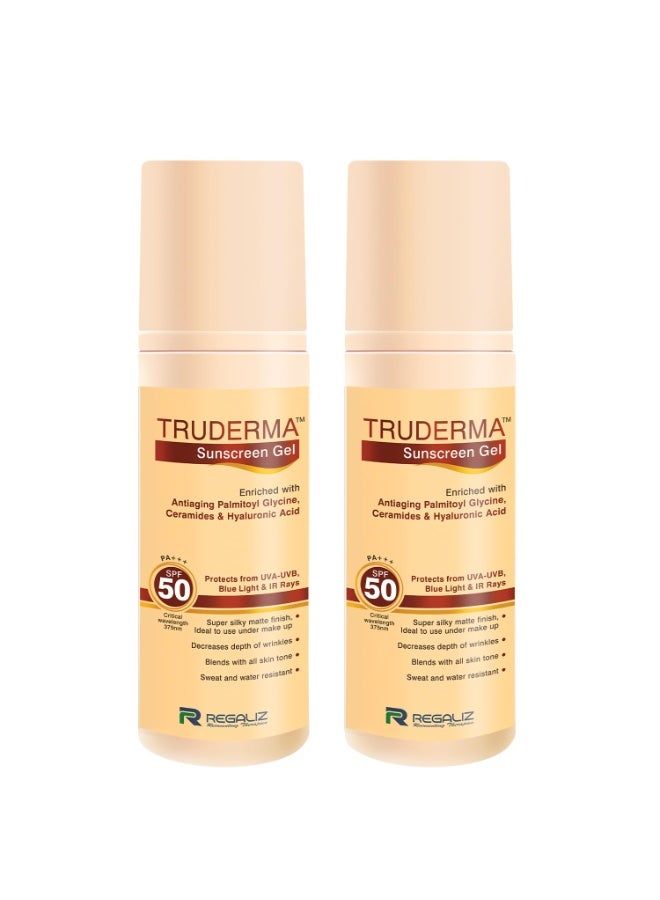 Regaliz Truderma Silicone Sunscreen For All Skin Type Gel Spf 50+ | Skin Brightening & Anti-Aging | Broad Spectrum Uva & Uvb Protection | 50g Pack of 2 - Image 1