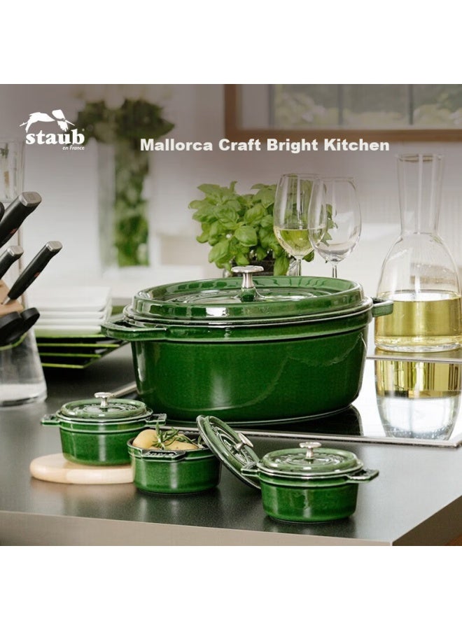 Staub French Imported Enamel Cast Iron Pot, Double-handled Soup Pot, Frying Pan, Green 18cm 1004201 - Image 3