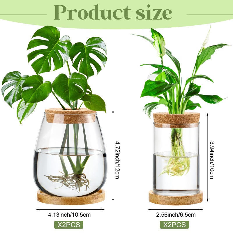 Layhit 4 Pcs Plants Propagation Stations vases Glass Planters with Wooden Lid and Bamboo Stand for Hydroponic Plants Gardening Gifts for Women Mom Home Office Tabletop Decoration(Classic Style) - Image 5