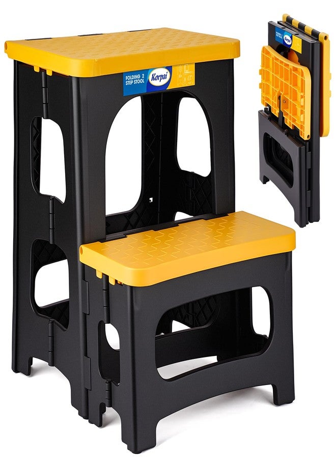 Korpai Folding 2 Step Stools,8" & 17" Dual Heights,Foldable Step Stool for Adults and Kids,Hold up to 250lbs,Collapsible Step Stool for Kitchen Bedroom Office Bathroom RV, Yellow - Image 1