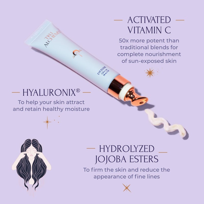 Tru Alchemy Eye Elixir Cooling Eye Treatment Cream - Dark Circle Eye Cream for Puffiness and Bags Under Eyes - Caffeine, Hyaluronic Acid, Vitamin C (2-Pack) - Image 3