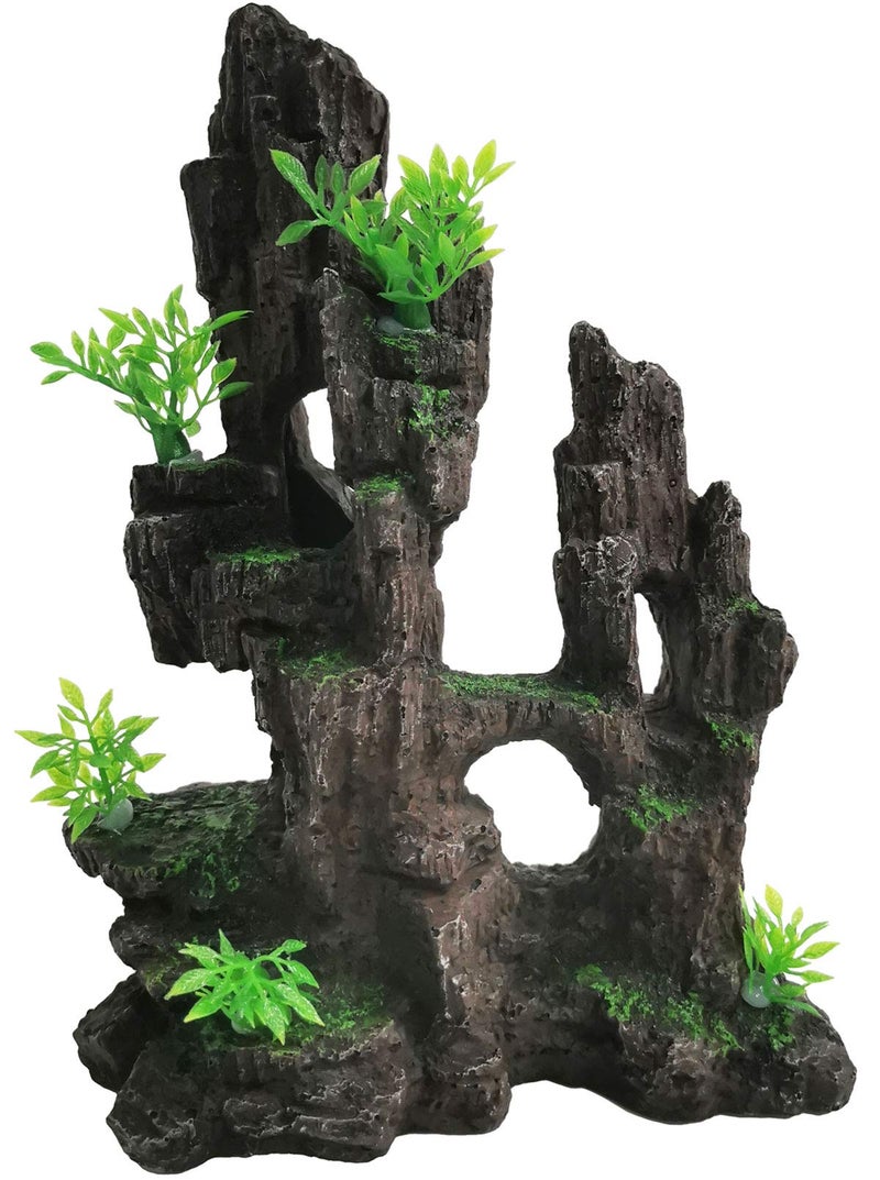kathson Aquarium Mountain View Stone Resin Fish Tank Decoration Betta Hideout Caves Rockery Landscape Tree Rock Hiding Cave Decor for Small Fish Shrimp Play Ornament - Image 1