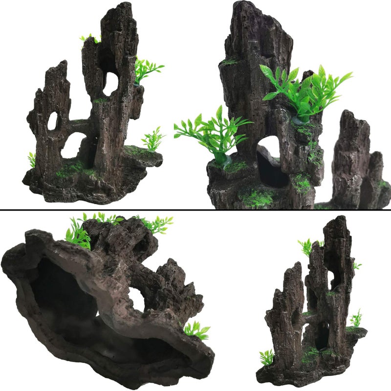 kathson Aquarium Mountain View Stone Resin Fish Tank Decoration Betta Hideout Caves Rockery Landscape Tree Rock Hiding Cave Decor for Small Fish Shrimp Play Ornament - Image 3