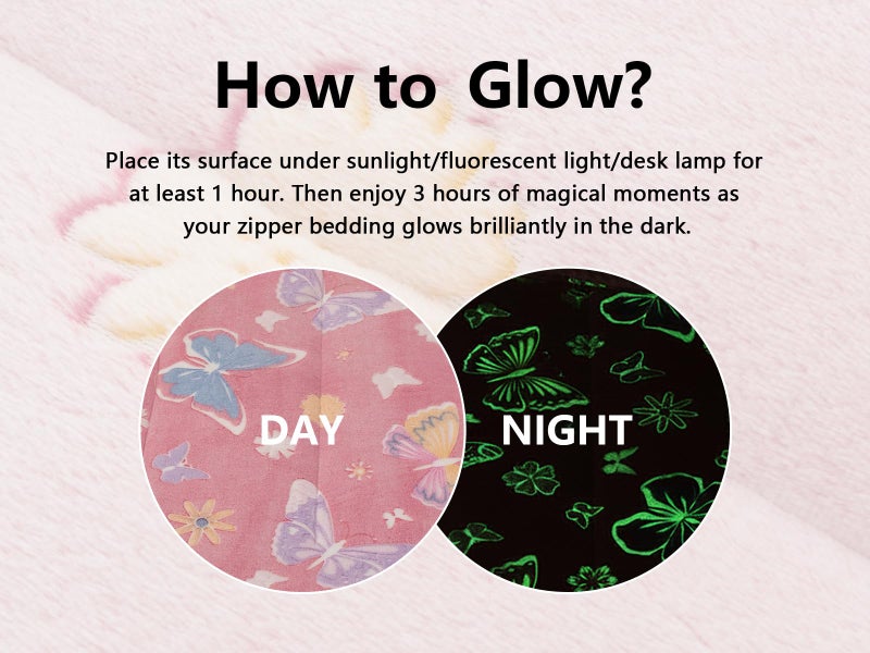 Aimuan Butterfly Glow in The Dark Kids Zippered Comforter Set - Butterflies Zipper Bedding for Girls Theme (Twin,Light-Pink) - Image 3