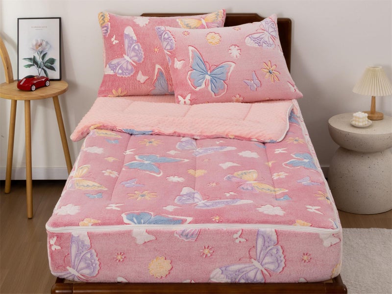 Aimuan Butterfly Glow in The Dark Kids Zippered Comforter Set - Butterflies Zipper Bedding for Girls Theme (Twin,Light-Pink) - Image 5