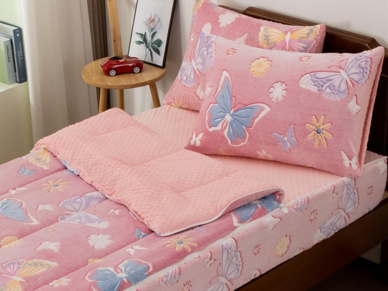 Aimuan Butterfly Glow in The Dark Kids Zippered Comforter Set - Butterflies Zipper Bedding for Girls Theme (Twin,Light-Pink) - Image 1