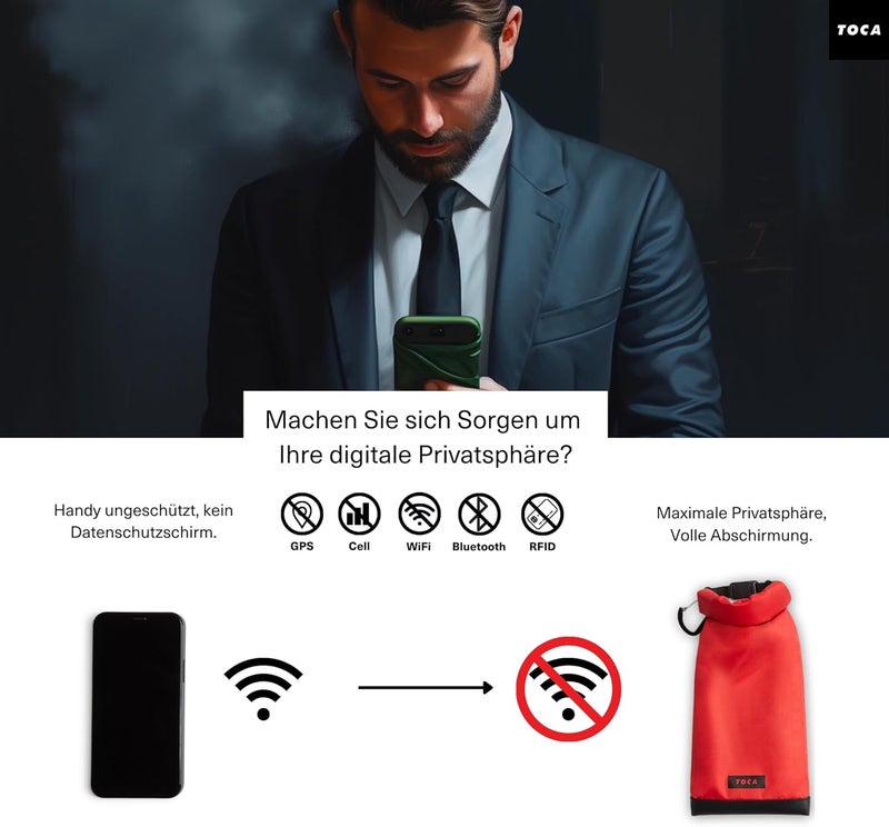 TOCA No Signal Sleeve Faraday-bag, Signal Blocking Pouch, Mobile Phone Protection, Blocking, Prevents splintering, tracking and tracking on mobile devices - Image 2