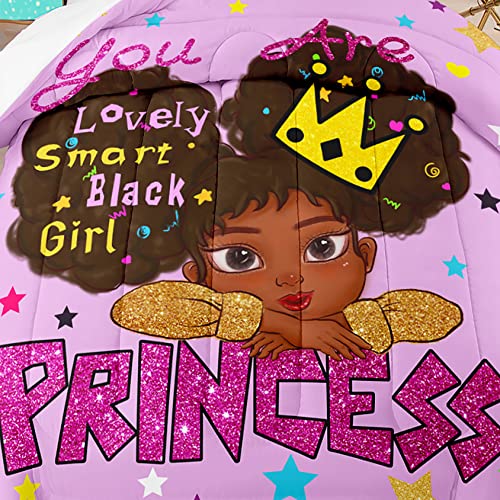 Jiospet Black Girl Comforter Sets Twin -African Girls Comforter for Kids Cute Bedding Sets for Princess Room Decor for Girls Bedroom - Image 5