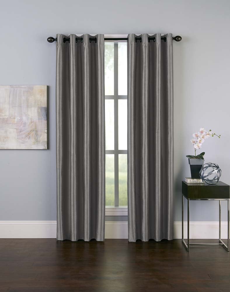 Curtainworks Malta Faux Silk Grommet Curtain Panel, 50 by 144", Pewter - Image 1