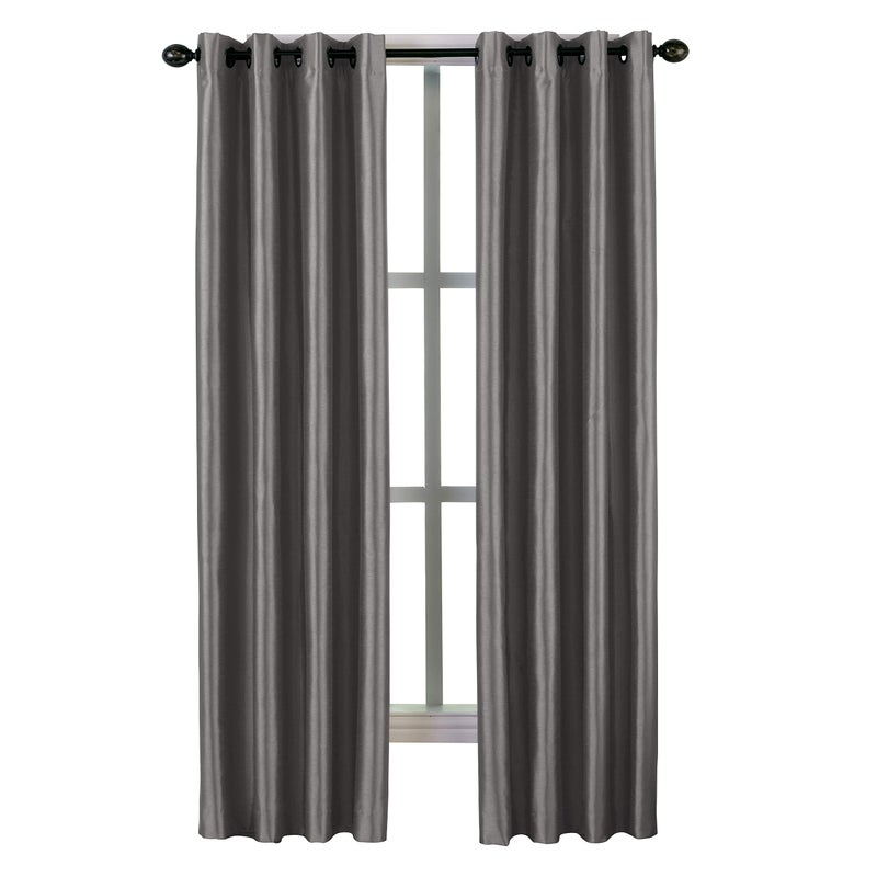 Curtainworks Malta Faux Silk Grommet Curtain Panel, 50 by 144", Pewter - Image 2
