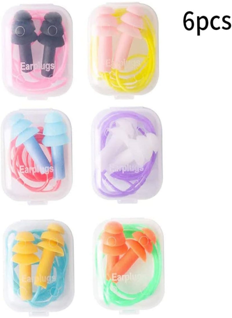 GGOOT Silicone Earplugs Soft Waterproof Noise Reduction Ear Plugs Sound Blocking Earplugs with Cord 6pairs, Silicone Earplugs, Corded Ear Plugs, Noise Reduction Earplugs  - Image 3