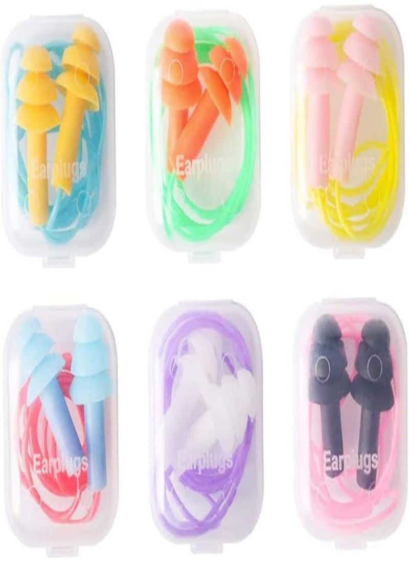 GGOOT Silicone Earplugs Soft Waterproof Noise Reduction Ear Plugs Sound Blocking Earplugs with Cord 6pairs, Silicone Earplugs, Corded Ear Plugs, Noise Reduction Earplugs  - Image 1