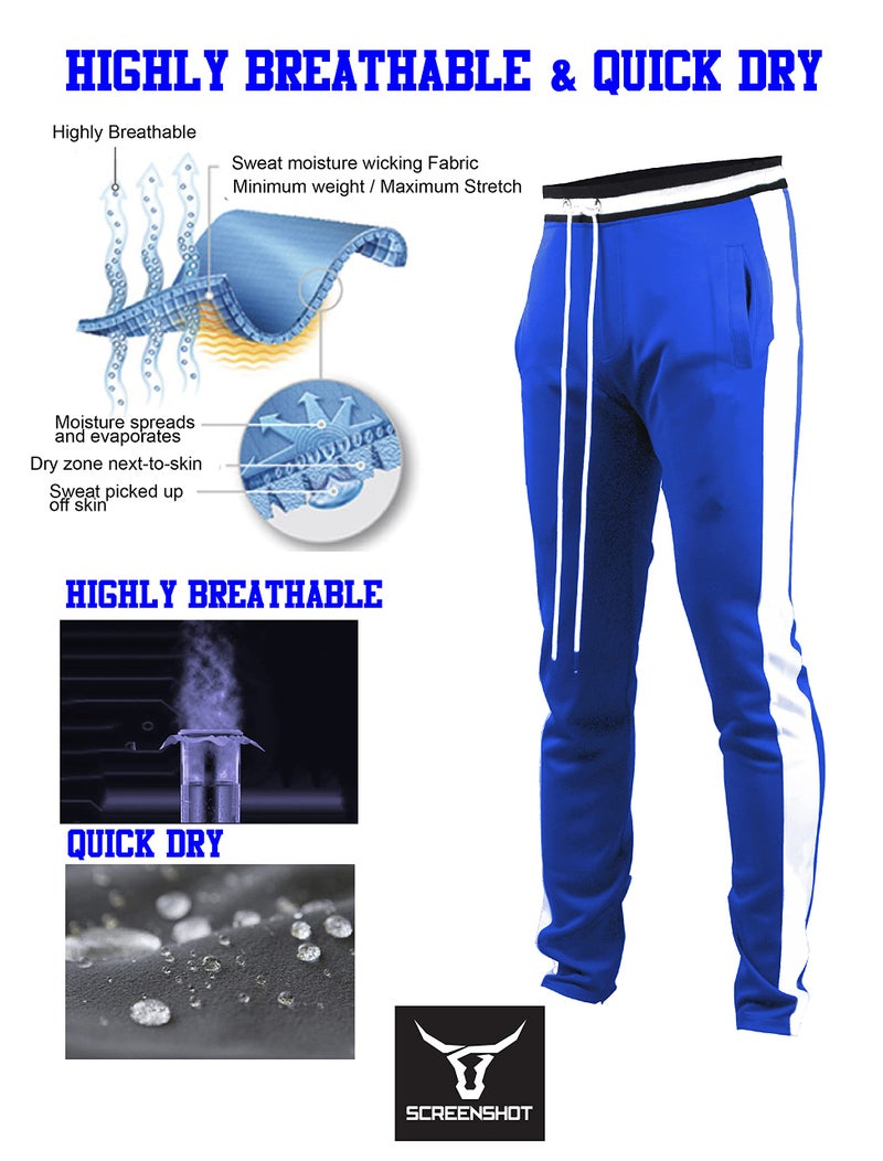 SCREENSHOT Men's Athletic Fitness Slim Fit Workout Track Pants BASIC S41700-Royal-Small - Image 2