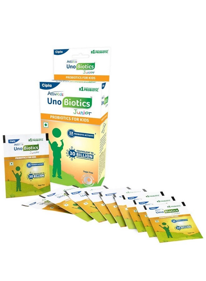 Cipla ActivKids Unobiotics Junior With 5X More Probiotic Activity |Powder Helps Build Immunity & Refills Good Bacteria|Probiotics for Kids - 10 Sachets, 1 count, 10 servings - Image 1