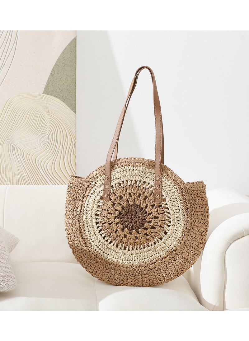 KUYING - New Minimalist Circular Single Shoulder Grass Woven Bag Woven Bag - Image 1