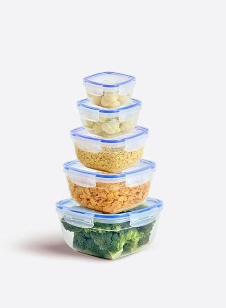 طقم أوعية بلاستيك مربعة قابلة لإعادة الاستخدام من دنيا يمكن استخدامها لتخزين الطعام وتحضير بقايا الطعام طقم مكون من 5 قطع بأحجام مختلفة (500-900-1500-2400-3750 مل) شفاف - Image 1