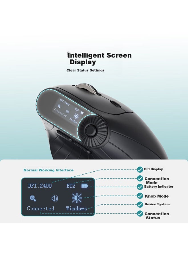 SANWA SUPPLY Sanwa Ergonomic 3-Mode Mouse Wireless Bluetooth Wired 3-Mode With Display Screen With Scroll Wheel 6 Adjustable Settings 9 Button 4 Dpi Levels Office Gaming 2-Dp - Image 5