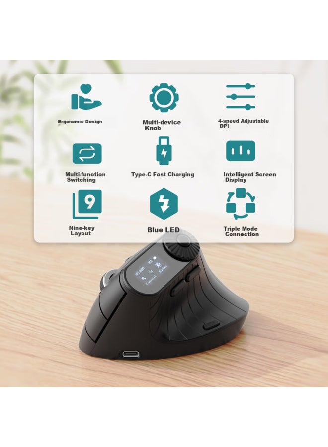SANWA SUPPLY Sanwa Ergonomic 3-Mode Mouse Wireless Bluetooth Wired 3-Mode With Display Screen With Scroll Wheel 6 Adjustable Settings 9 Button 4 Dpi Levels Office Gaming 2-Dp - Image 4