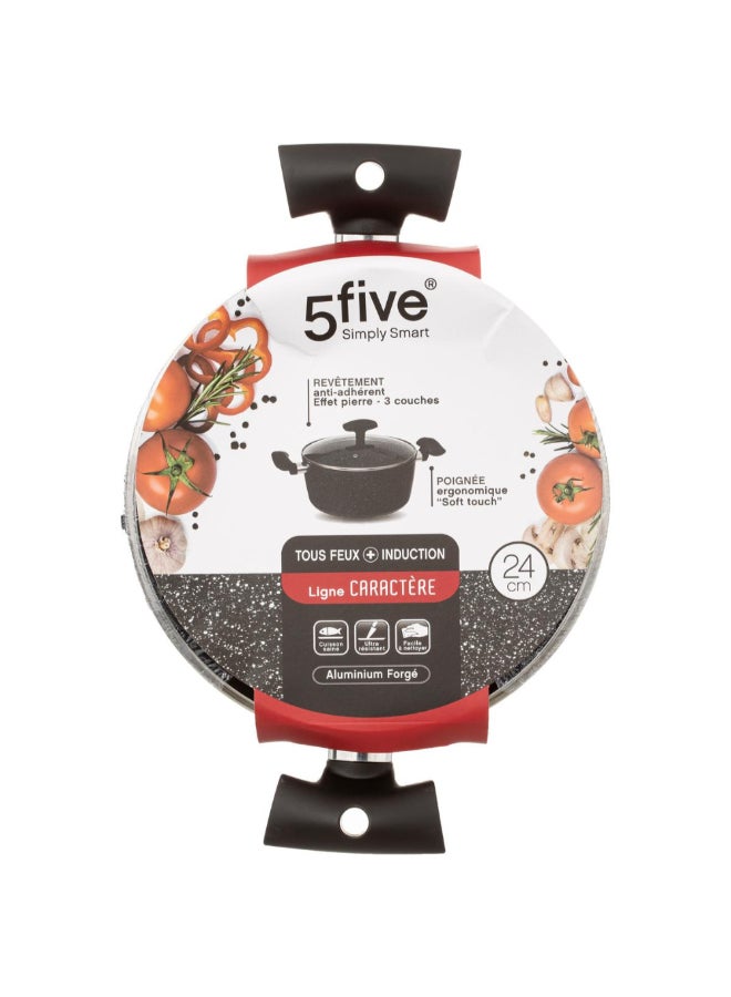 Five Simply Smart Caractere Forged Aluminium Casserole Dish with Lid Black and Clear 24 cm 111008 - Image 4