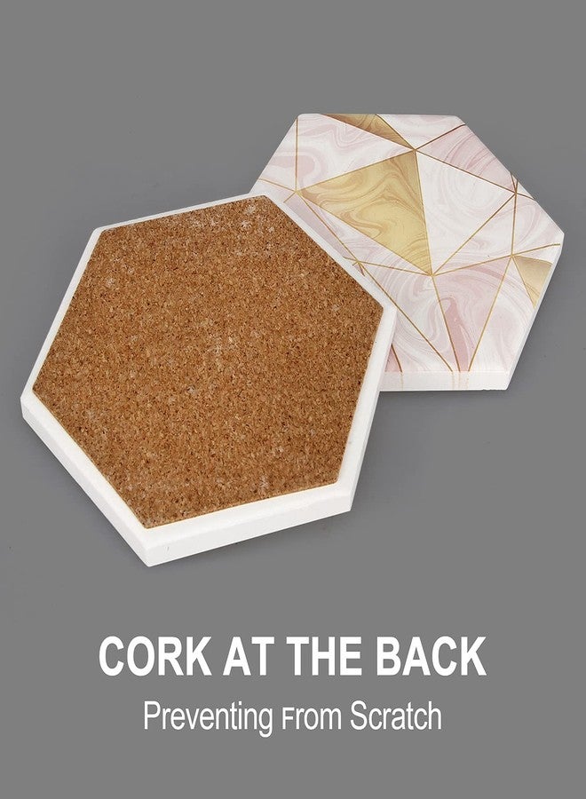 Deceram 6 Pack Pink Marble Coasters with Holder Gold Absorbent Drink Unique Coaster Cute Ceramic Table Coaster Set Funny Kitchen Accessories Decorative Bar Coster Modern Coffee Table Decor Cup Coasters - Image 5